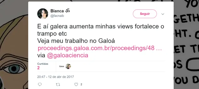 Post no Twitter para a divulgação de um trabalho científico